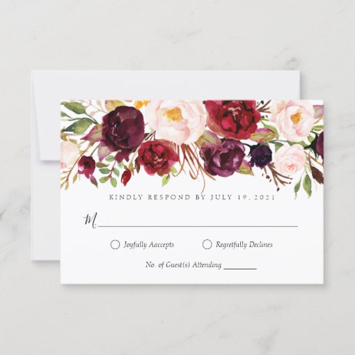 Marsala burgundy floral RSVP V3 Invitation | Zazzle