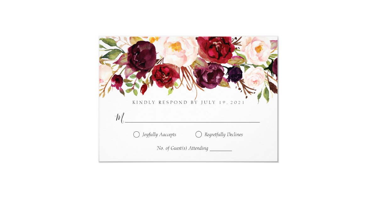 Marsala burgundy floral RSVP V3 Invitation | Zazzle.com