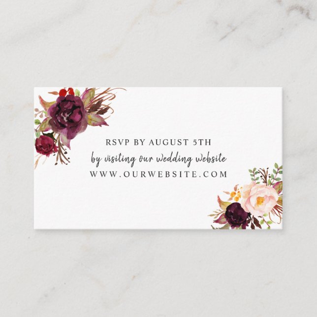Marsala Burgundy Floral rsvp website card (Front)