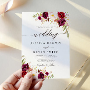 Marsala burgundy Floral Rustic Wedding Invitation
