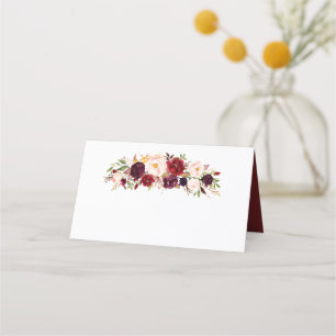 Marsala Burgundy Floral Wedding Folded Place Card