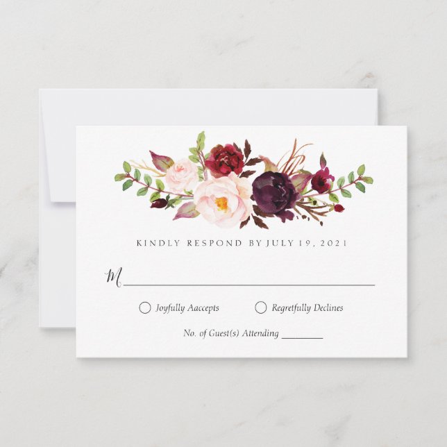 Marsala burgundy floral Wedding RSVP Invitation (Front)