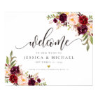 Marsala Burgundy Floral Wedding Welcome Sign