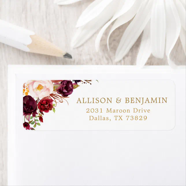 Marsala Burgundy Flowers Return Address Label | Zazzle