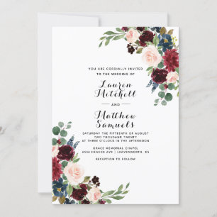 Marsala Burgundy Navy Wedding Invitation