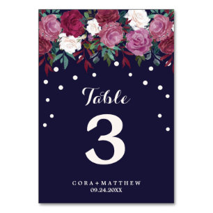 Marsala & Burgundy on Navy Wedding Table Number