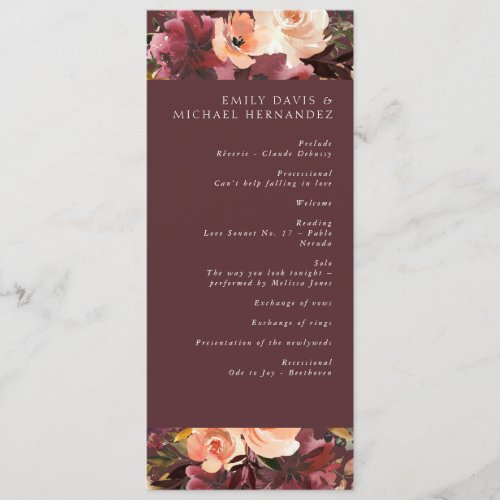 Marsala Burgundy Peach Watercolor Floral Program