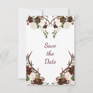 Marsala Burgundy Red Boho Antlers Photo Save The Date
