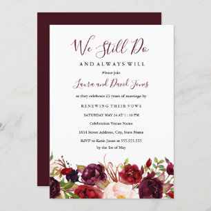 Marsala Burgundy Red Floral Wedding Vow Renewal Invitation