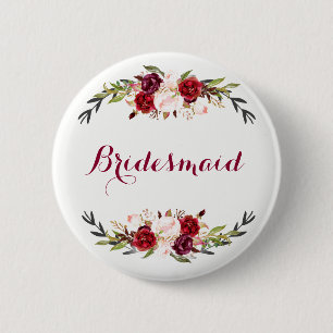 marsala burgundy red pink floral bridesmaid button