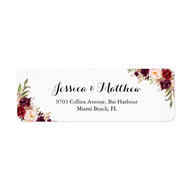 Marsala Burgundy Rustic Peony Floral Label (Front)