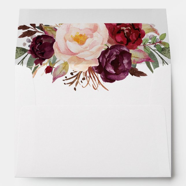 Marsala Burgundy Watercolor Flowers Bouquet Envelope (Back (Bottom))