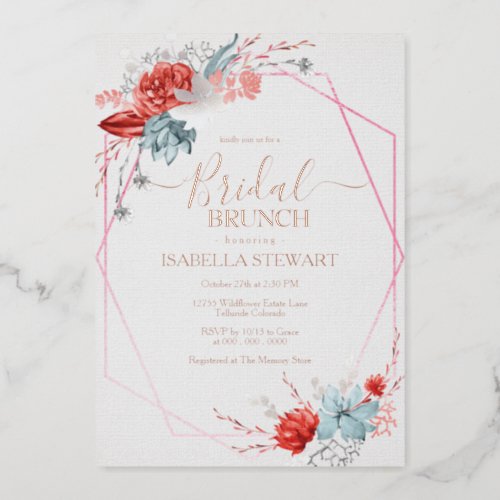Marsala Burgundy Watercolor Modern Bridal Brunch Foil Invitation