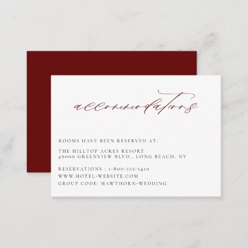 Marsala Burgundy Wedding Accommodations Enclosure Card