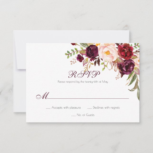 Marsala Burgundy White Red Roses Classic RSVP | (Front)