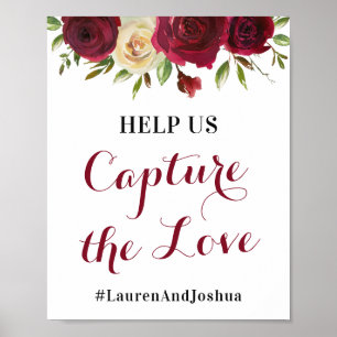 Marsala Capture the Love Hashtag Fall Wedding Sign