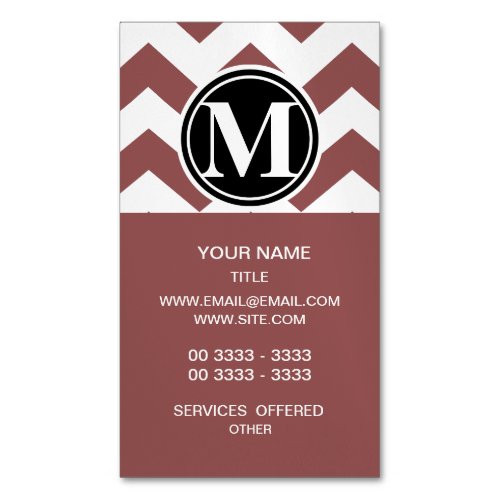 Marsala Chevron Monogrammed Business Card Magnet