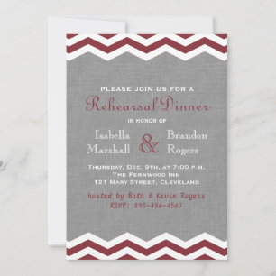 Marsala Chevrons on Gray Rehearsal Dinner Invite
