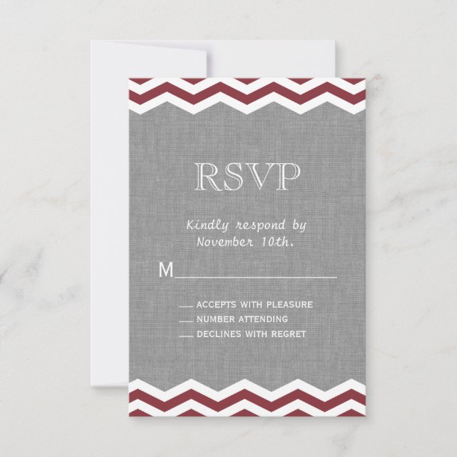 Marsala Chevrons on Gray RSVP Card (Front)