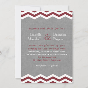 Marsala Chevrons on Gray Wedding Invitation