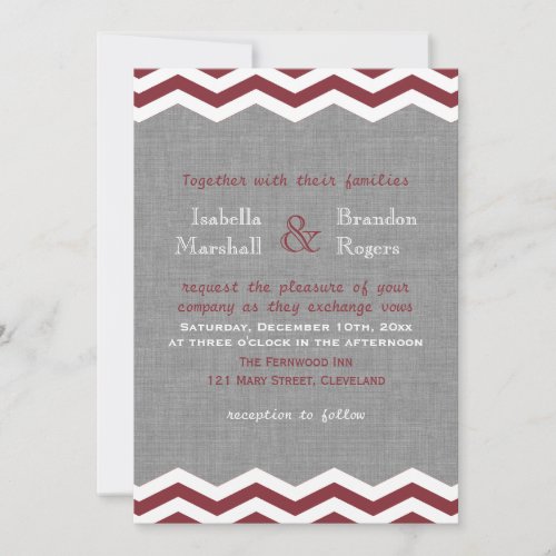 Marsala Chevrons on Gray Wedding Invitation