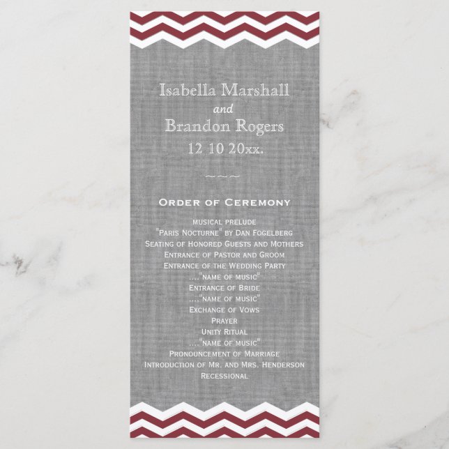 Marsala Chevrons on Gray Wedding Program (Front)