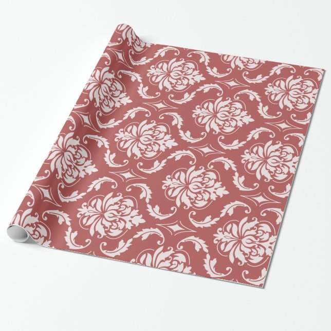 Marsala Classic Damask Pattern Wrapping Paper (Unrolled)