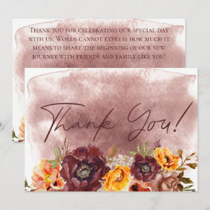 Marsala Clay & Yellow Bouquet Flat Wedding Thank You Card