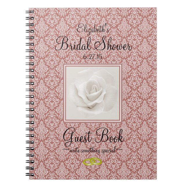 Marsala Damask and Rose Bridal Shower Guest Book - (Front)
