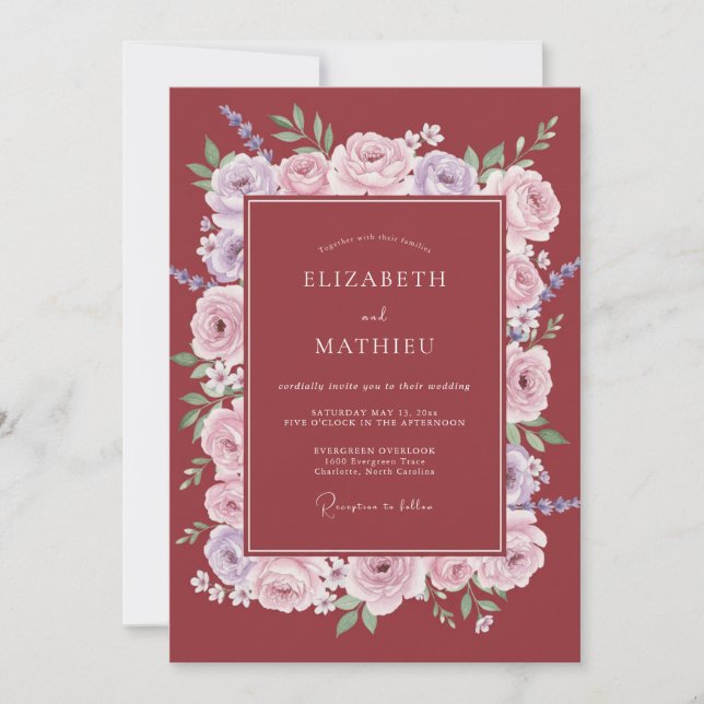 Marsala Divine Floral Wedding Invitation (Front)