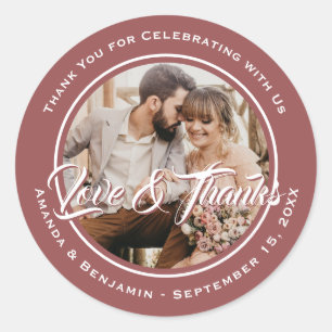Marsala Elegant Thank You Wedding Photo Favor Classic Round Sticker