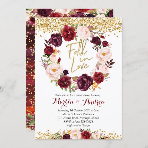 Marsala fall in love bridal shower invitation