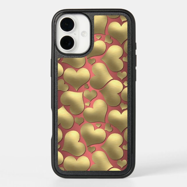 Marsala Faux Shiny Gold Girly Hearts Pattern Otterbox iPhone Case (Back)