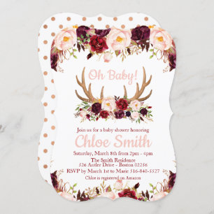 Marsala Floral Antler Baby Shower invitation