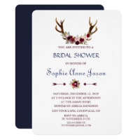 Marsala Floral Antlers Navy Fall Bridal Shower Card