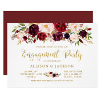 Marsala Floral Autumn Gold Engagement Party Card