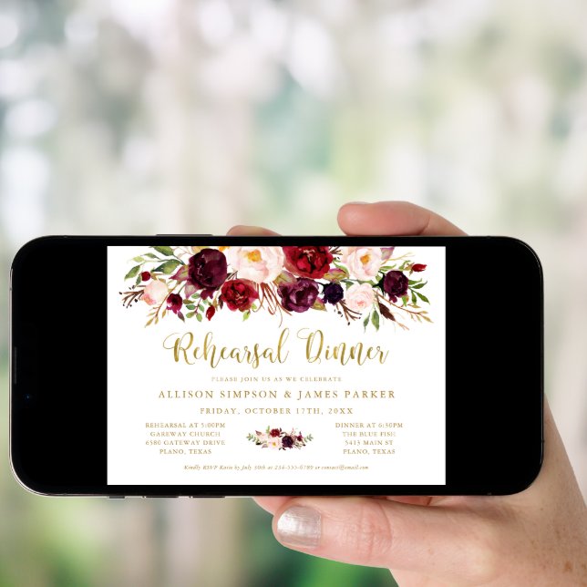 Marsala Floral Autumn Gold Rehearsal Dinner Card (Front Digital)
