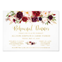 Marsala Floral Autumn Gold Rehearsal Dinner Card