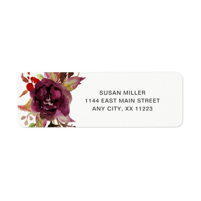 Marsala Floral Bloom wedding return address Label (Front)