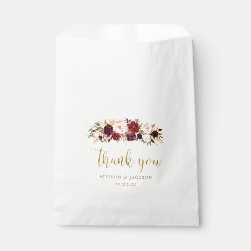 Marsala Floral Boho Wedding Thank You Favor Bags