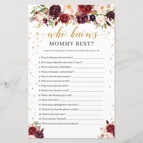 Marsala floral boho who knows mommy best game
