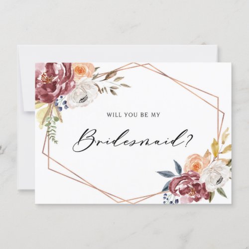 Marsala Floral Geometric Will You Be My Bridesmaid