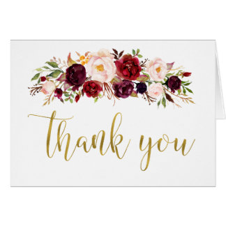 Marsala Floral Gold Autumn Wedding Thank You Card