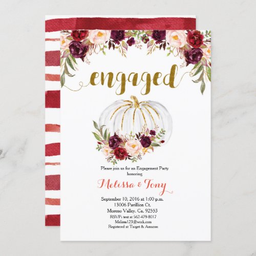 Marsala Floral Gold Glitter engagement party Invitation