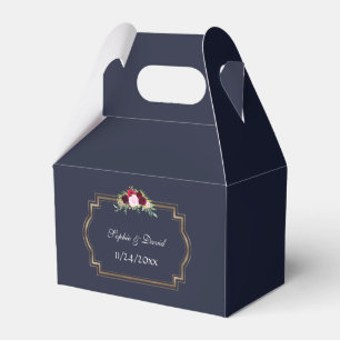 Marsala Floral Gold Navy Blue Fall Wedding Favor Boxes