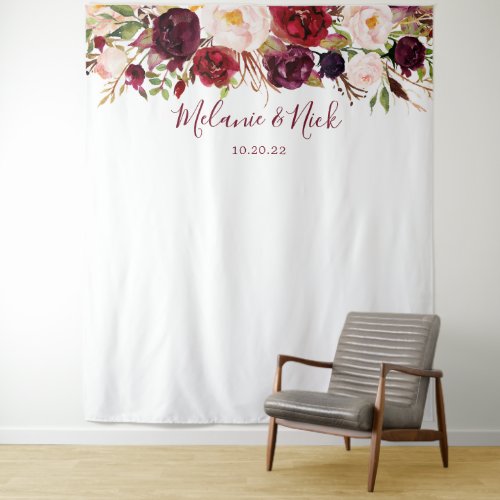 Marsala Floral Greenery wedding photo backdrop