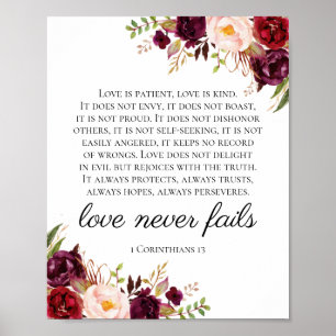 Marsala Floral Love Never Fails 1 Corinthians Sign
