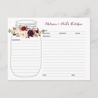 Marsala Floral Mason Jar Newlywed Recipe Cards