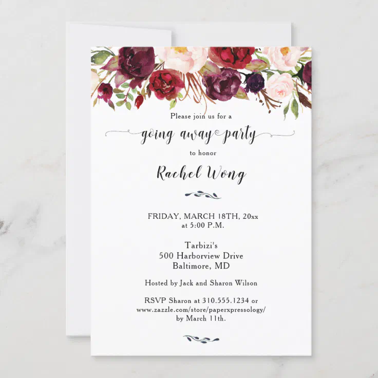 Marsala Floral Moving Going Away Party Photo Invitation | Zazzle