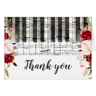 marsala floral music piano keyboard thank you cards